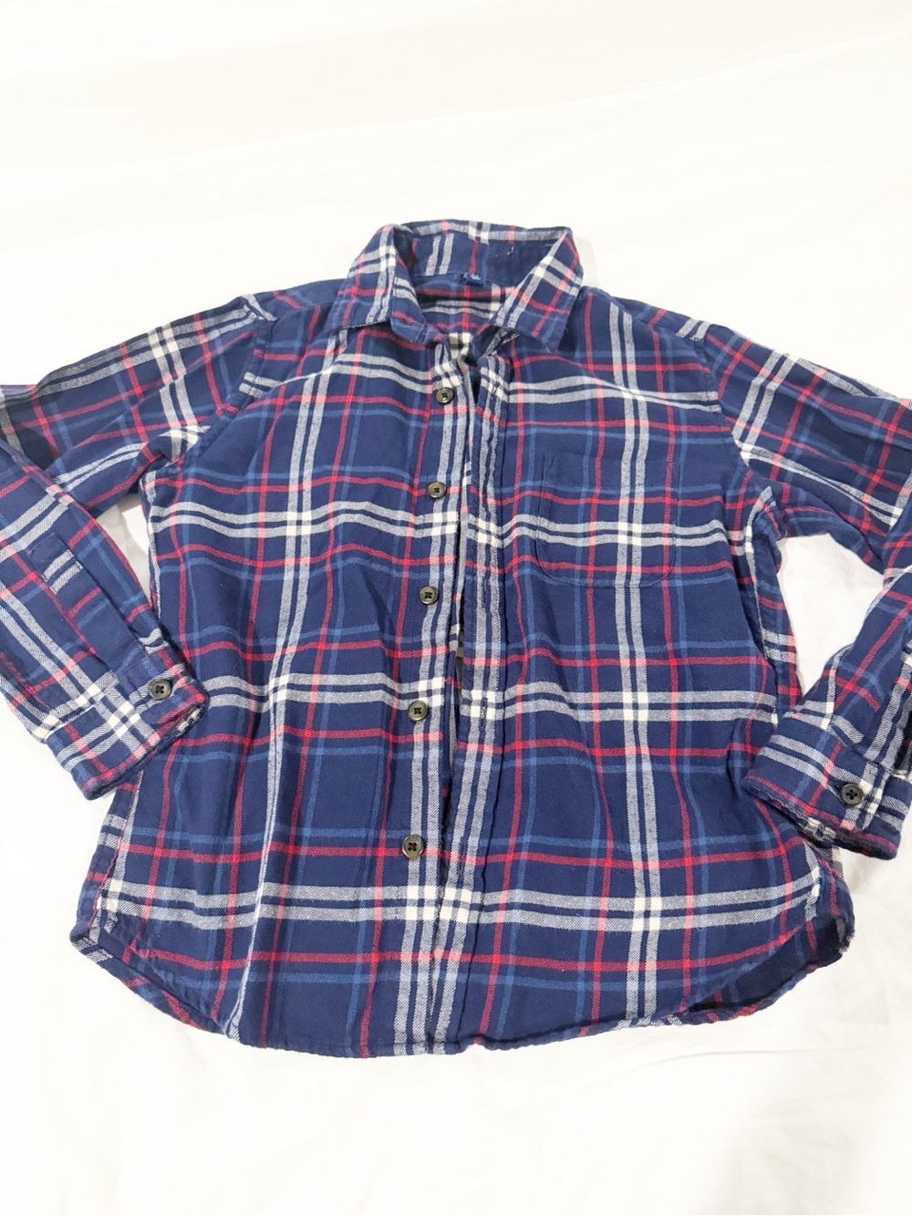 Uniqlo Kids Navy Plaid Button-Down Flannel Shirt Size 7-8 Years
